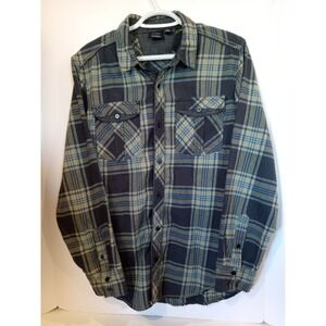 Burnside Mens S Flannel Shirt Button Up Long Sleeve Olive Green Blackwatch Plaid